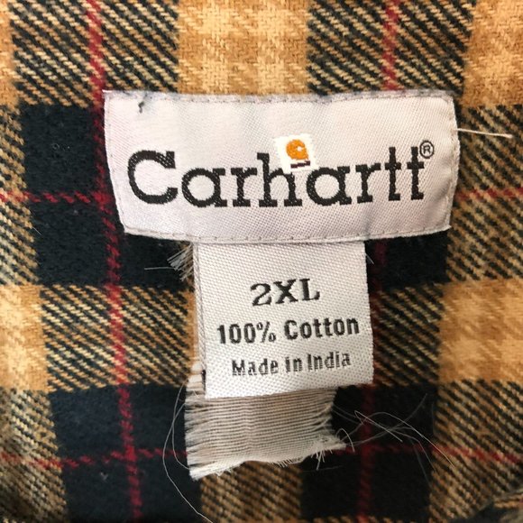 Carhartt Flannel Shirt XXL 2XL Buttton Up Long Sleeve Plaid Brown Men's - Picture 5 of 9